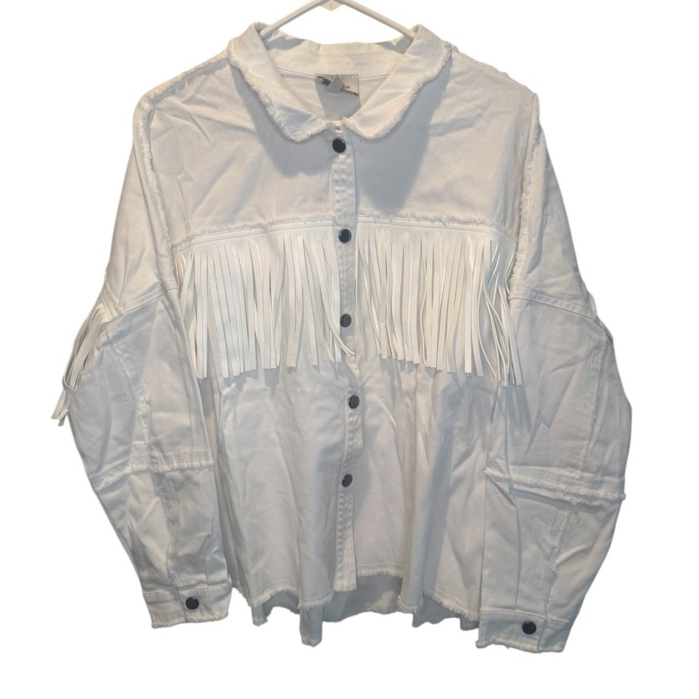 Haute Hippie Tribe Womens White Denim Fringe Frayed Jacket Western M NEW Chic